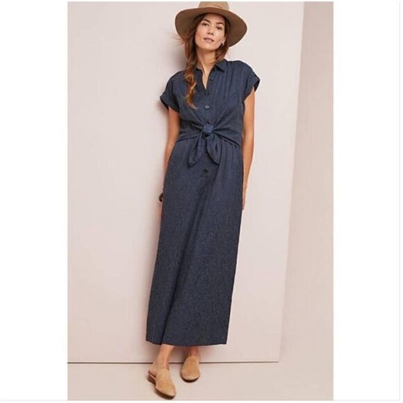 Anthropologie Ett Twa James Tie Waist Jumpsuit Navy 8 - Picture 10 of 10